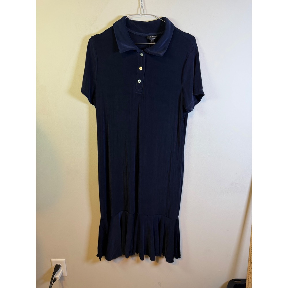 Citiknits Womens Polo Dress Ruffle Hem Navy Blue Large